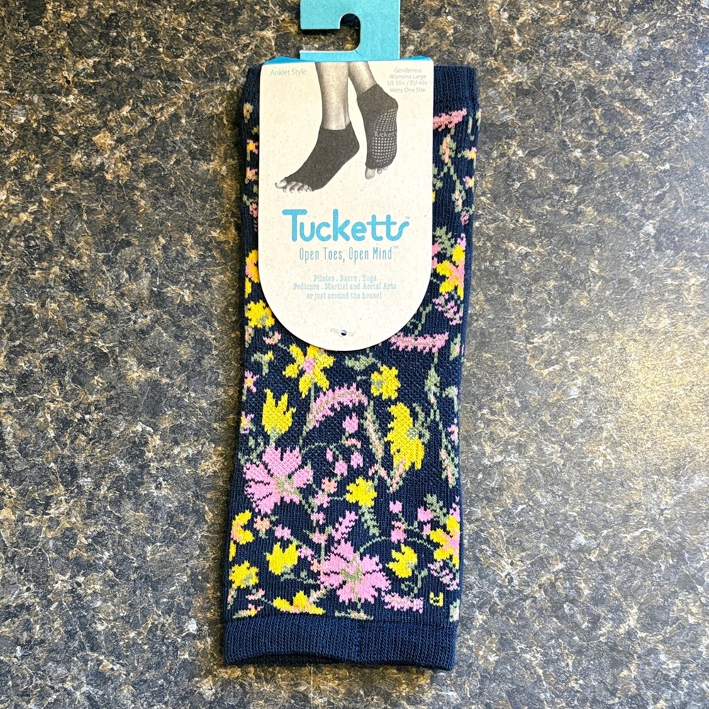 Tucketts Floral Patterned Socks - Navy, Pink, Yellow anklet style